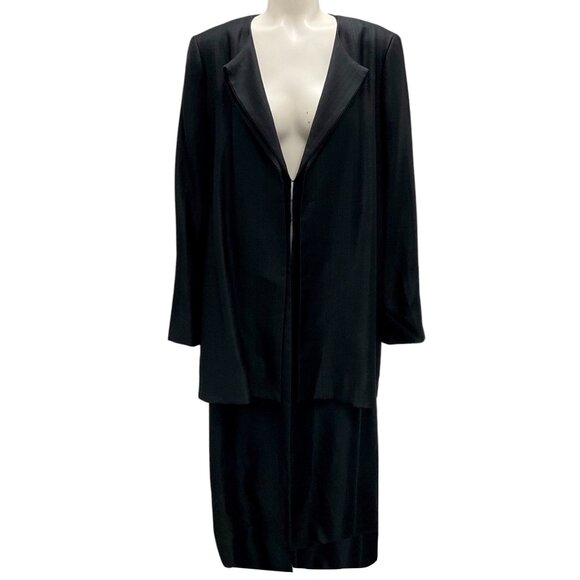 Partow Black Double Layer Silk Mid-Length Coat - Picture 1 of 5
